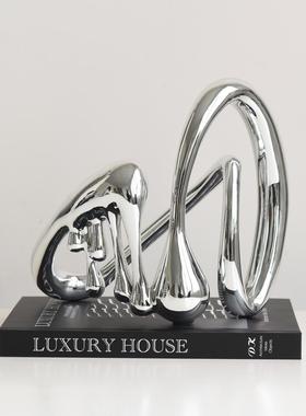 高级感抽象软艺异术形电镀创意摆件家居客HLT厅档轻奢装饰品装摆