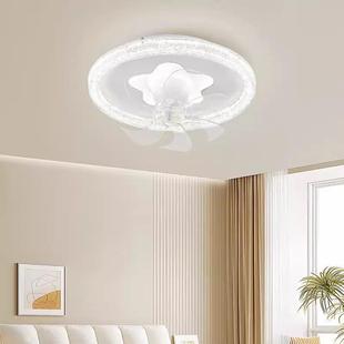 60度头卧体室摇吊扇饭灯新款 一电风 轻奢冰裂纹房间厅吸顶灯大气