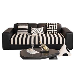 沙真发布艺四垫季通用垫坐防滑黑白简约条纹高级AT240327感皮沙发