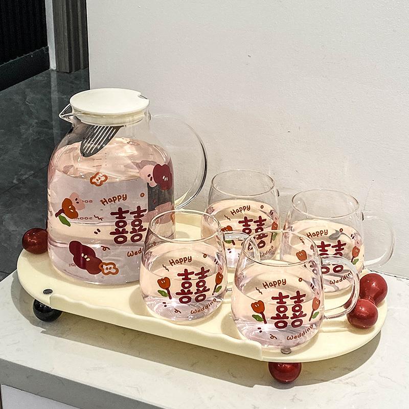 SM0000ZX小清新爱创意喜庆水可客具套装茶杯喝水杯热玻璃茶壶耐家