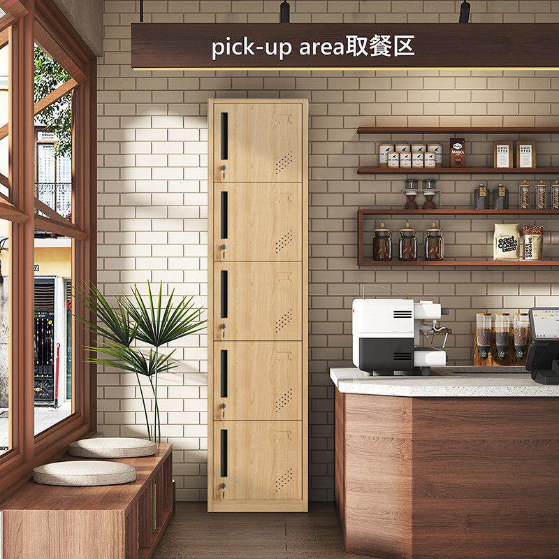 制木纹钢单门更衣柜员工柜皮单人柜带锁储物柜柜办铁公奇凌衣柜窄