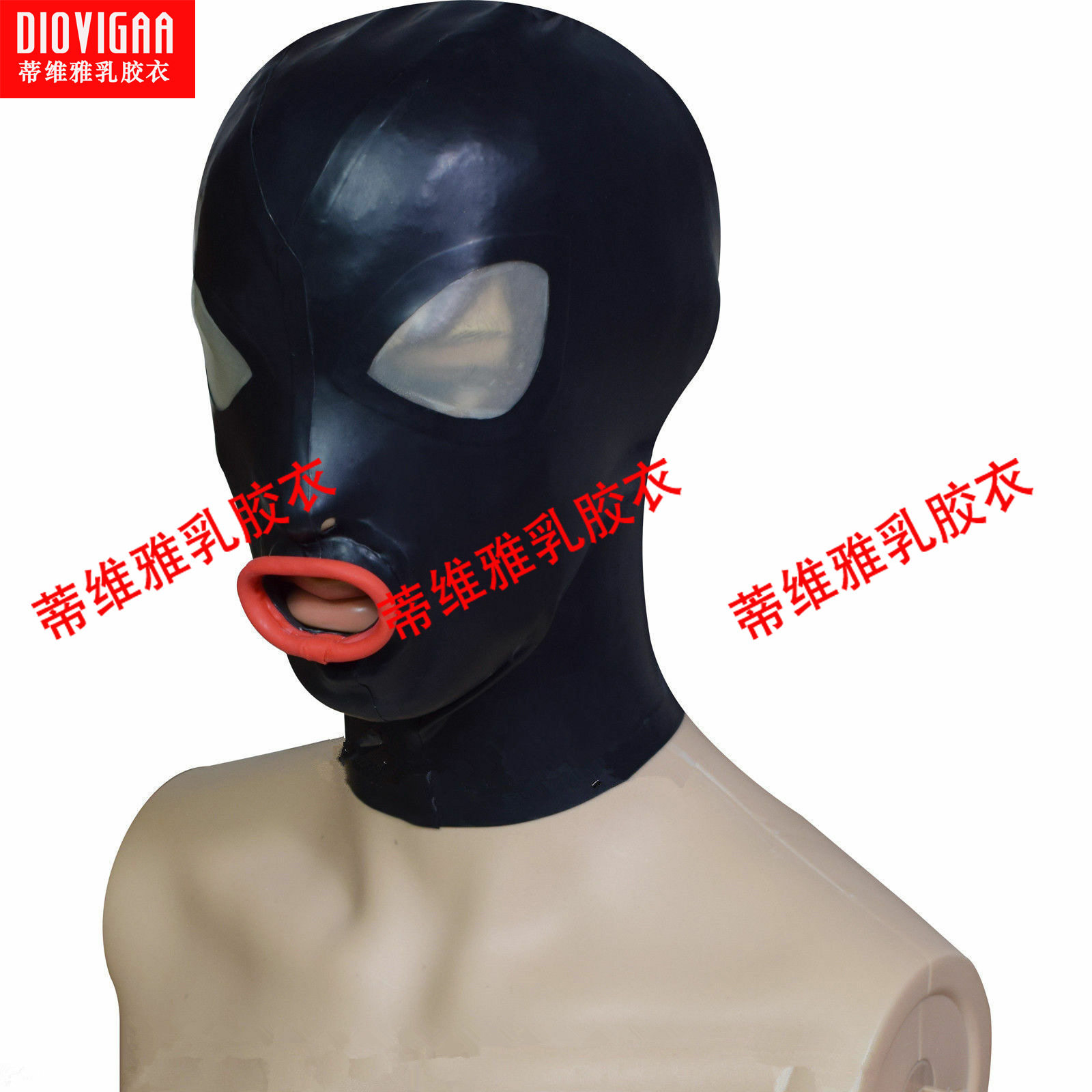 乳胶头套 面具 面罩 嘴部卷边 眼部透明胶片 后开拉链