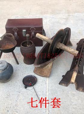 老物件复古怀旧中医馆医书摆件民俗药捻子药铡刀捣药罐药碾子装饰