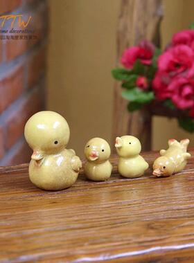 zakka彩色陶瓷工艺品可爱动物小黄鸭妈妈和孩子桌面摆件盆景装饰