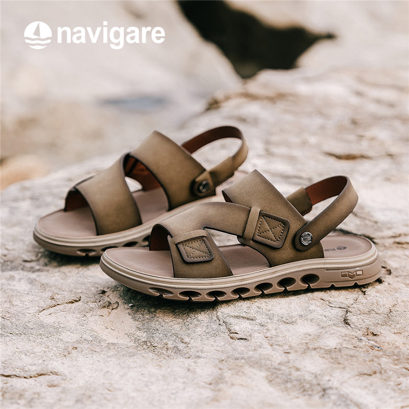 Navigare小帆船男士皮凉鞋2025新款式夏季外穿高端软底休闲沙滩鞋,流行男鞋,休闲凉鞋,淘宝优惠券,粉丝福利购,淘宝优惠卷