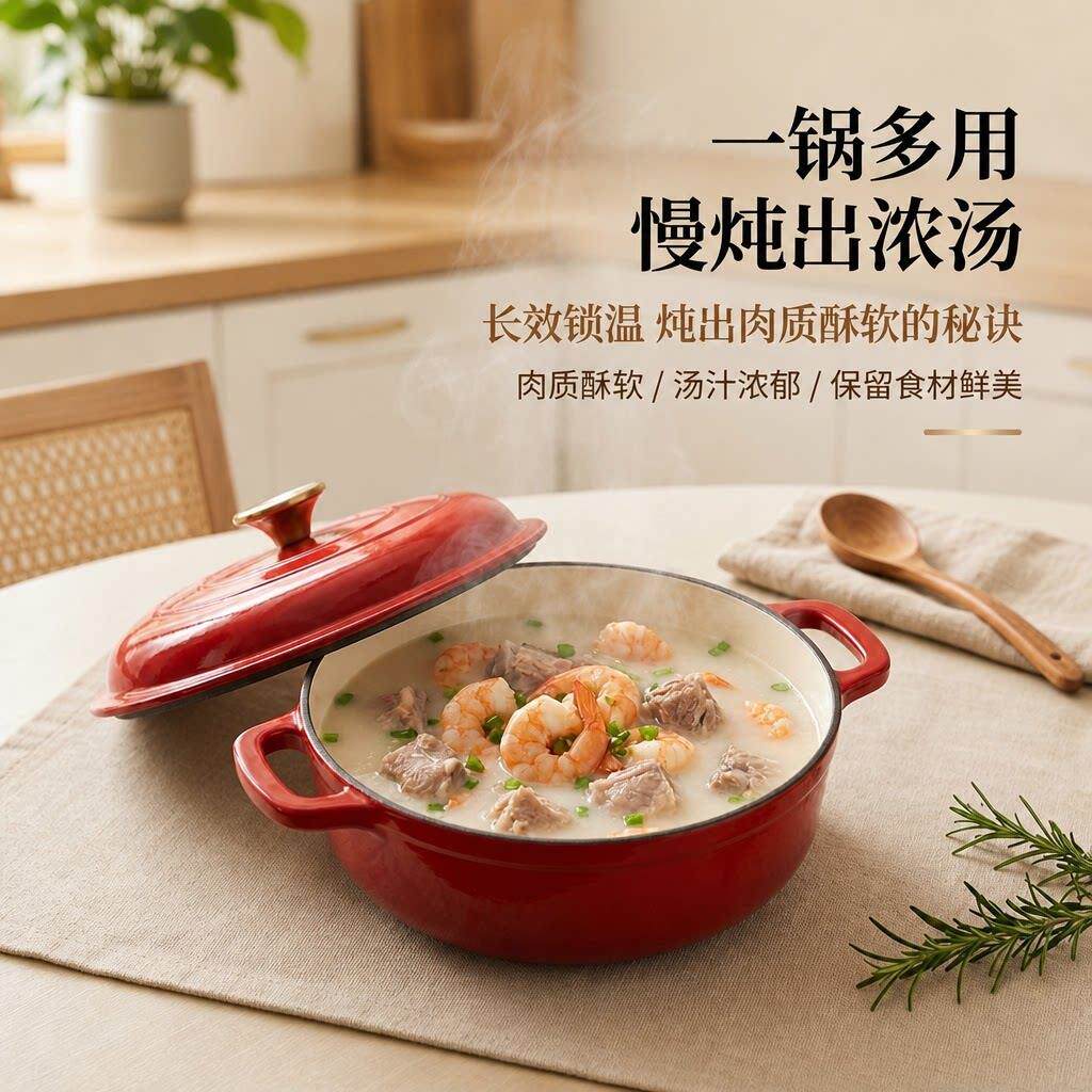 珐锅铸铁锅用海鲜锅焖烧锅珐琅锅系炖焗煮汤锅不粘琅锅燃气电磁家