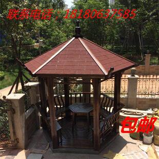 厂家直销碳化防腐木庭院阁凉亭木屋凉亭户外实木亭子六角凉亭彷古