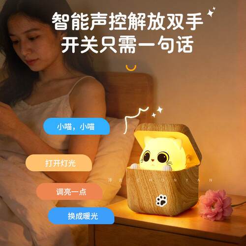 哈吉米趣胆小喵意氛围味小夜可爱灯创声控睡眠儿童礼物CY-DMM床头