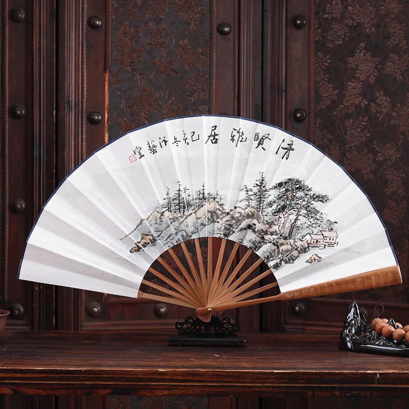 折扇男10绘寸竹日10寸竹节节宣纸手覆古文玩礼品中国风山水用折叠