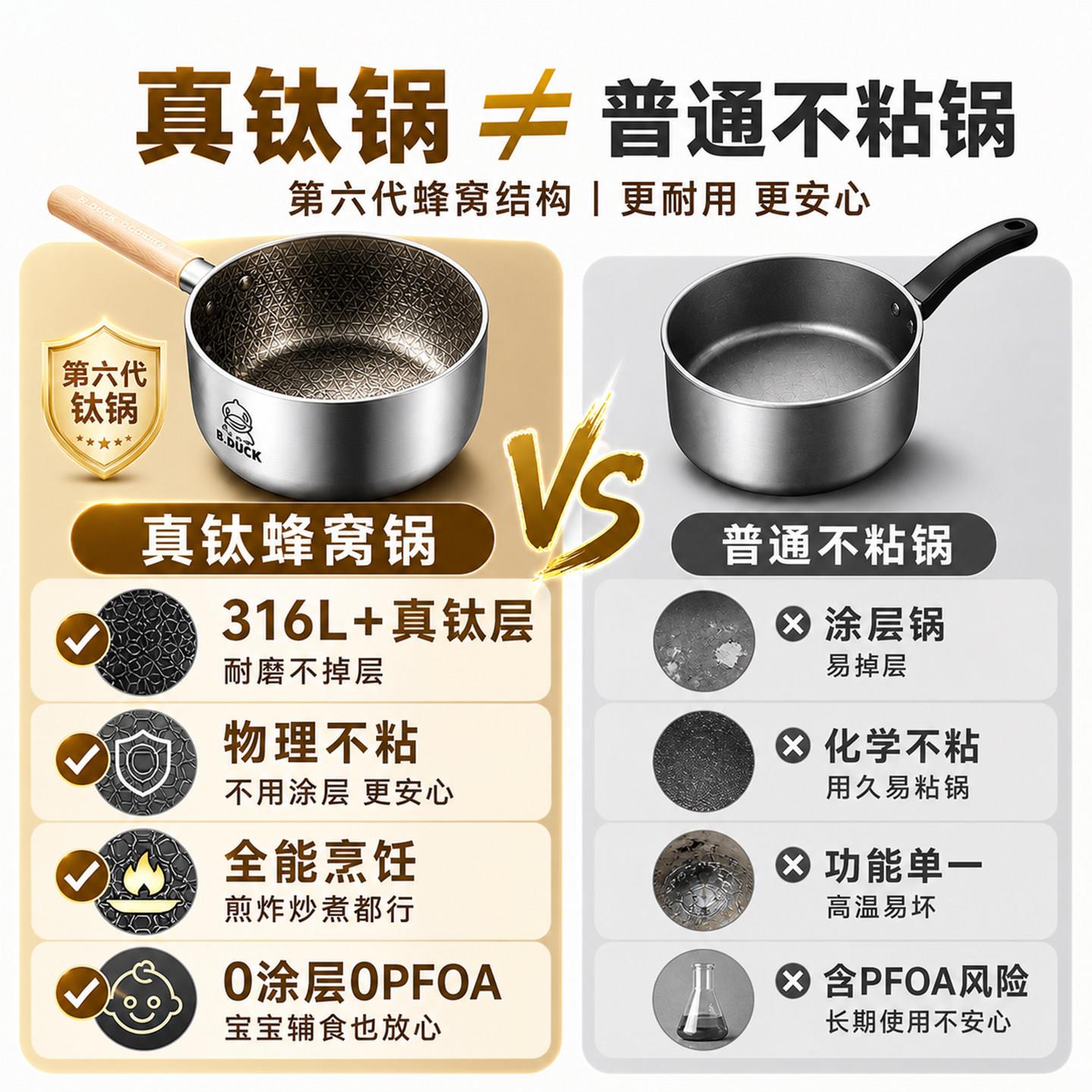 品炊大有钛COOKER K不雪平锅316L锈钢小奶锅宝宝婴儿不粘副食锅皇
