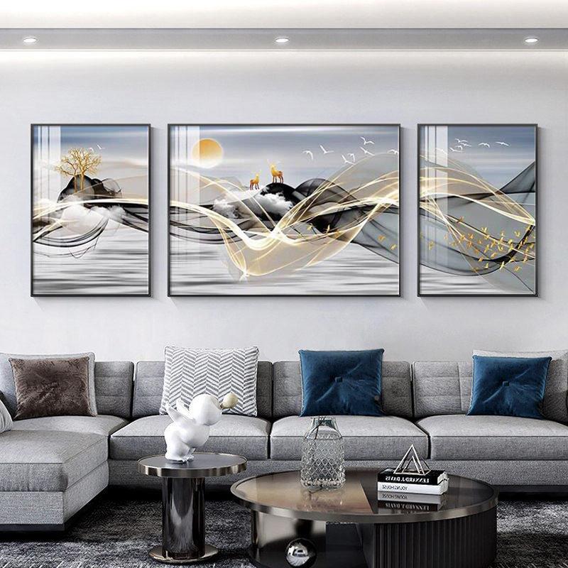 现CTF代简客装饰约画轻奢抽象艺三联画术有框挂画包厅安装铝合金
