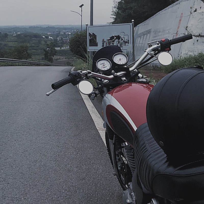 复古摩托车改装件车把管卡钳式夹管式后视镜反光镜通用圆形倒车镜