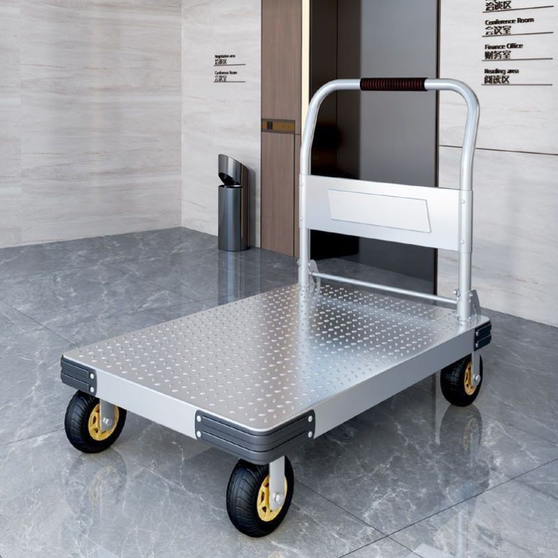 手推车搬运车小推车拉货加厚大号可携式手拉车摺叠钢板车家用平板