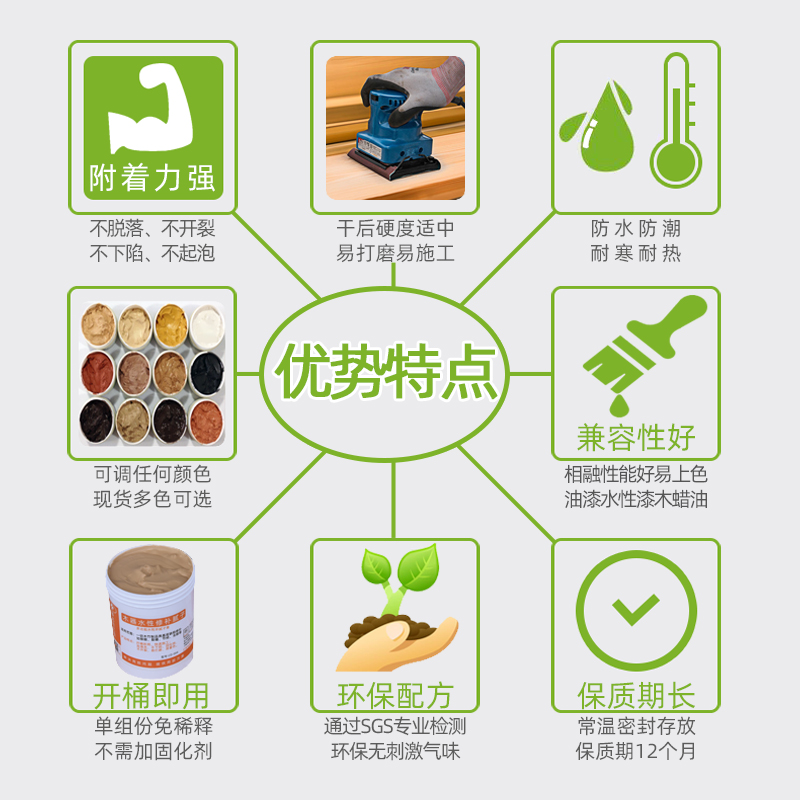 环保木器修补腻子膏地板钉眼填裂缝家具防潮水性补土木头填缝腻子