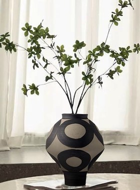 L RT 米白色陶瓷侘寂花器花瓶饰品民宿样板房