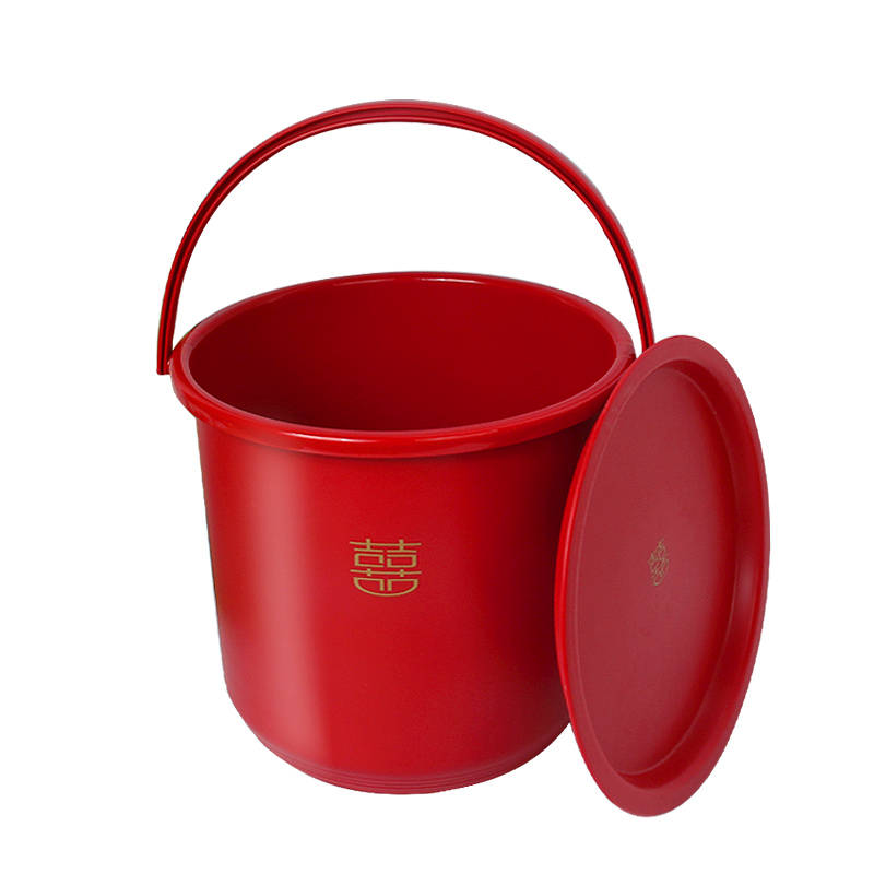 塑料家用大号红色乔迁新居结婚用品红桶带盖喜桶水桶手提陪嫁米桶