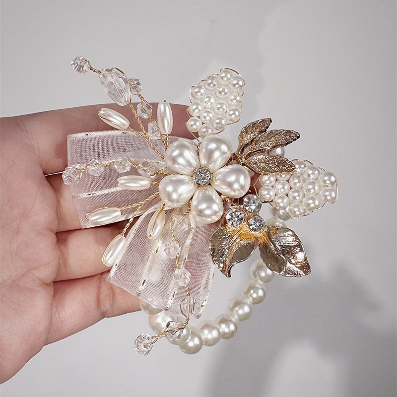 巴洛克超仙水晶手腕花婚礼用品伴娘新娘姐妹团珍珠手环花演出结婚