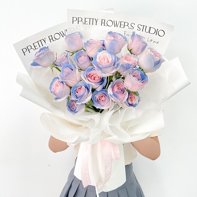 密西根碎冰蓝玫瑰花束生日鲜花速递广州重庆成都武汉长沙同城配送