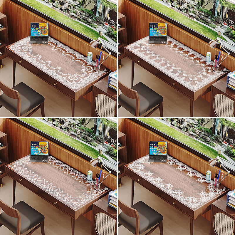 pvc学习桌垫书桌学生软玻璃写字台布 水晶板透明蕾丝办公电脑桌布