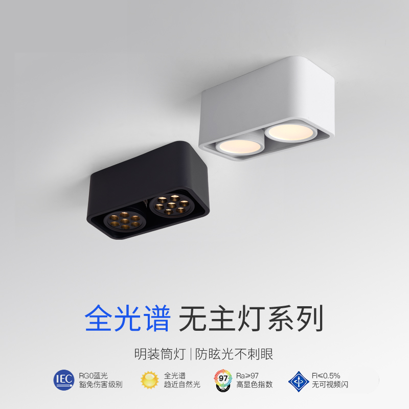 全光谱双头明装斗胆灯led护眼吸顶灯客厅极简合子灯防眩卧室筒灯