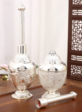 欧式银色电镀精美花纹圣水瓶轻奢风高档家居办公室桌面工艺品摆件