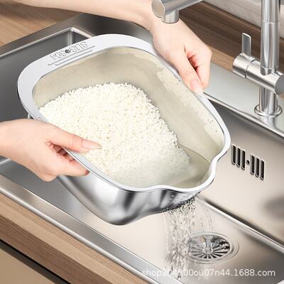 304不锈钢淘米盆洗米盆沥水洗菜米筛家用厨房多功能淘米菜沥水篮
