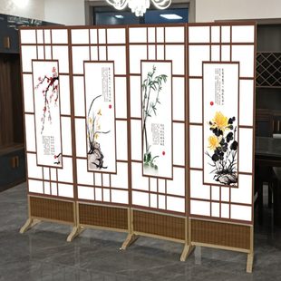 屏风隔断客厅卧室遮挡简约现代可折叠移动家用办公室实木玄关 中式