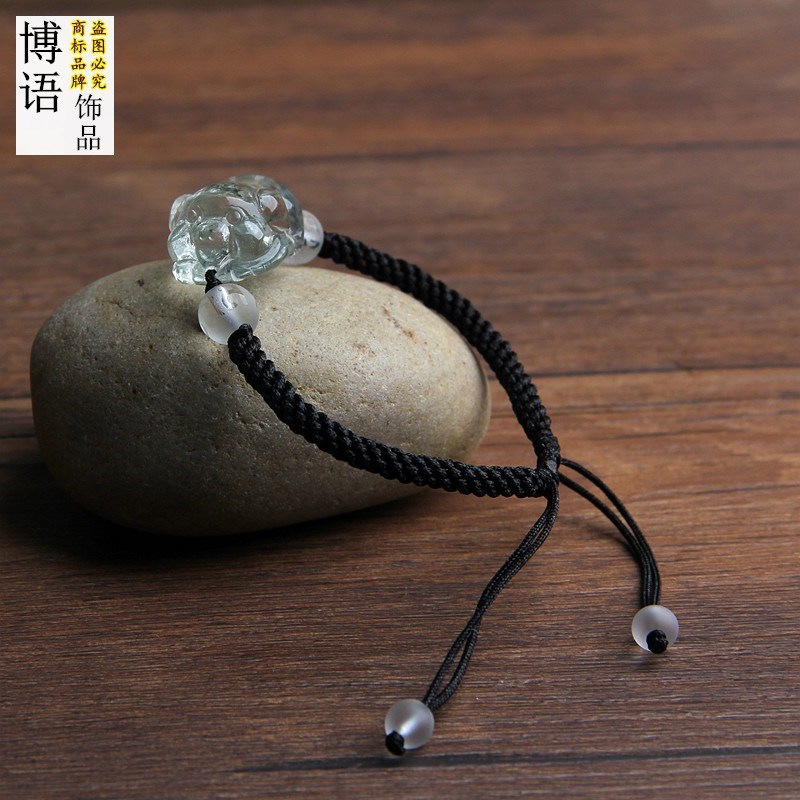 天然绿幽灵水晶猪手n链绿水晶发财猪手绳手串情侣款水晶雕刻猪饰