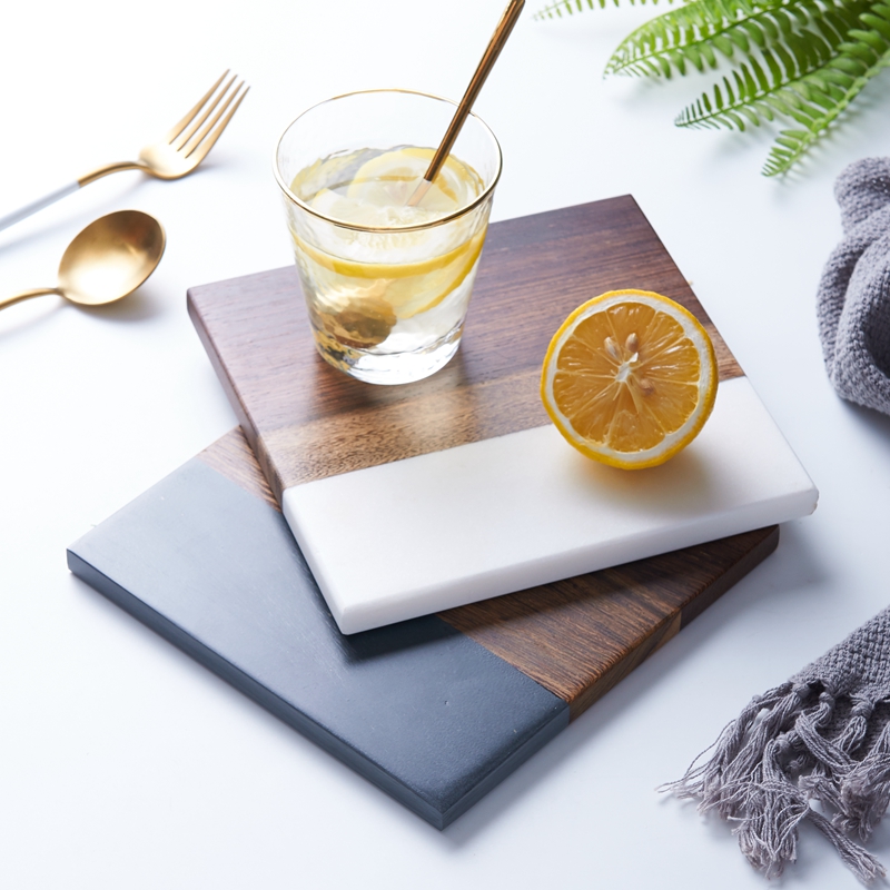 鸡翅木拼接大理石餐盘面包点心盘杯垫商场展示盘垫木质石制品平盘