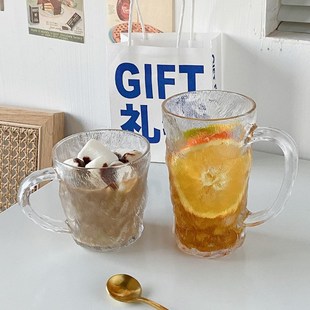 ins风简约玻璃杯家用带手柄x冰川杯喝水杯冷饮咖啡杯子透明早餐杯
