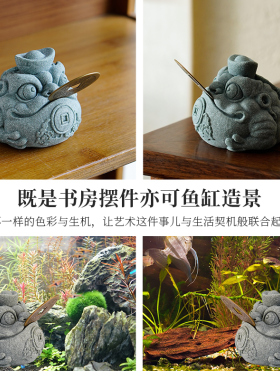 创意金蟾献瑞茶宠茶玩中式三足招财小金蟾鱼缸造景桌面装饰品