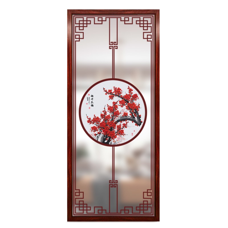 艺术玻璃定制屏风过道隔断客厅双面磨砂透光彩绘钢化高端开门见鹿