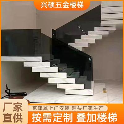 设计生产叠加楼梯复式公寓堆叠楼梯钢木双梁卷板楼梯直梁中柱梯