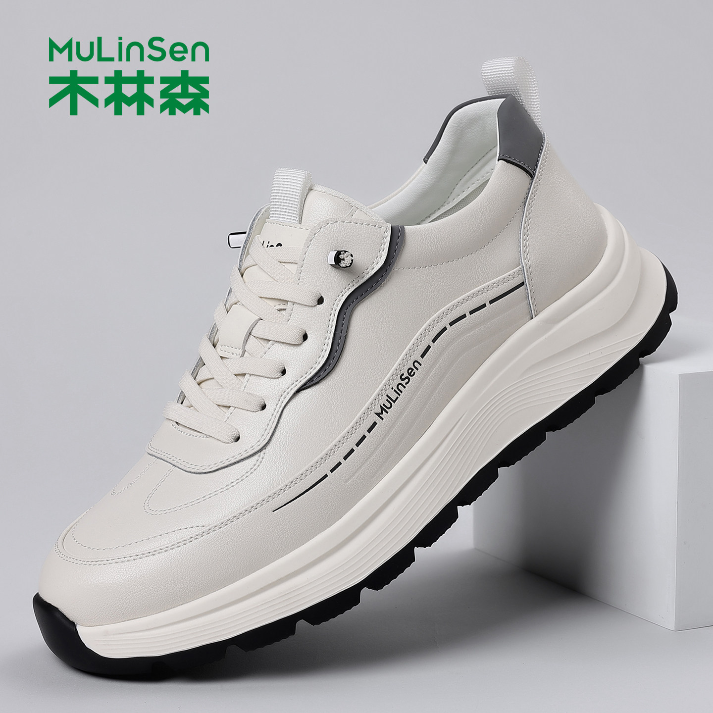 木林森真皮轻便耐磨男休闲鞋