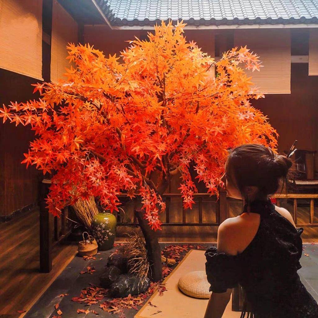 仿真红枫枫叶造240816树型树装饰榕树庭院假餐橱窗酒店饮装饰室内