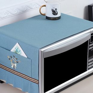 布艺微波炉罩家用厨房盖布多用双层带收纳防尘棉麻绣花烤箱盖巾