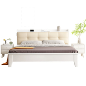 白色云朵实木床现代靠背软包大床床木床卧室床