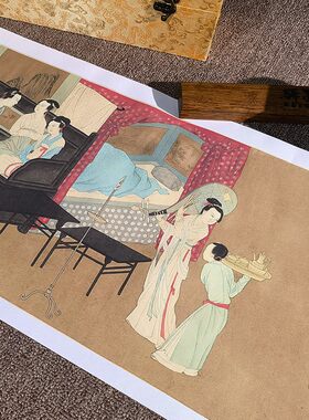 顾闳中韩熙载夜宴图古代名画真迹复制品南唐绢布微喷国画