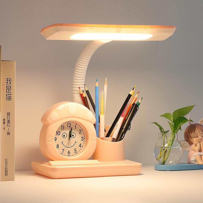 闹钟夜灯体小孩自律时钟学习看书写作业台灯护眼叫醒床钟