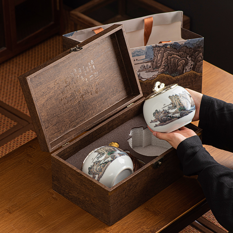 高端陶瓷茶叶罐储存茶罐半斤装通用高档茶叶礼盒包装盒定制礼品盒