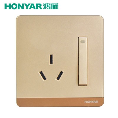 鸿雁空调插座一开三孔16a 空调插座带开关双控16安3孔眼插座