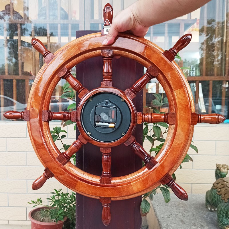 红木实木挂钟客厅家用时尚高档欧式个性创意潮流大气钟表海船舵形
