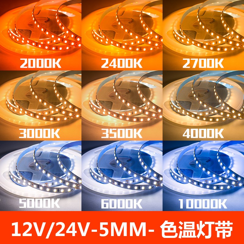 12V24V5MM2000K20K2700K3000K00K00K6000K10000K色温灯带