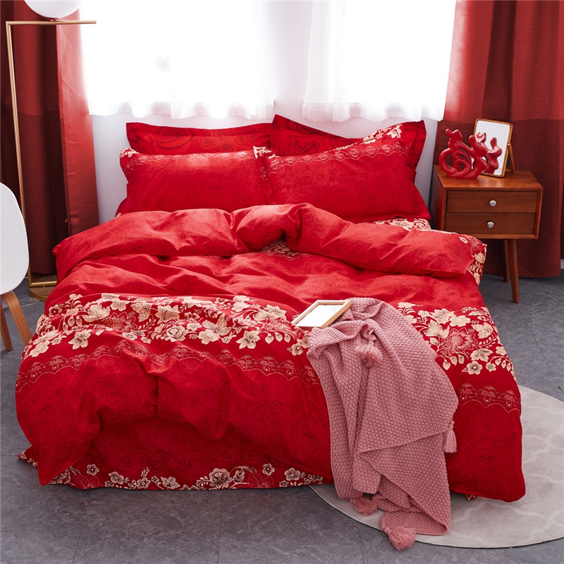 结婚大红色单件被三件喜庆单品磨毛喜字被罩单人床1.8米2m