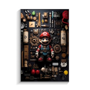 超级玛丽玄关装饰画带灯马里奥儿童房卧室挂画卡通高级感发光壁画