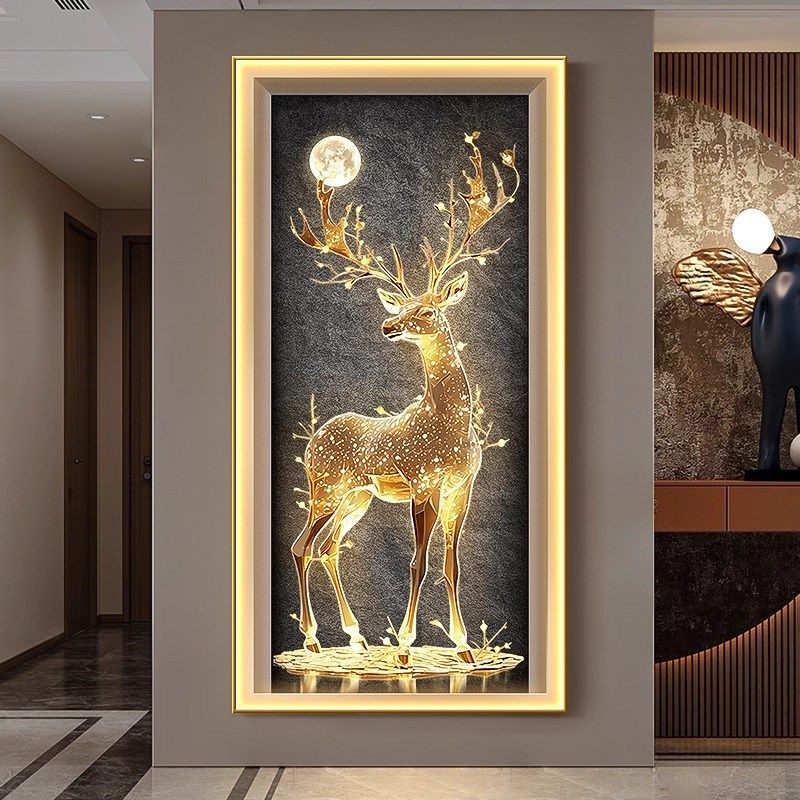 壁灯鹿玄关高端装饰画大幅入户画进门客厅灯光画新款走廊过道挂画,家居饰品,氛围画/灯画,淘宝优惠券,粉丝福利购,淘宝优惠卷
