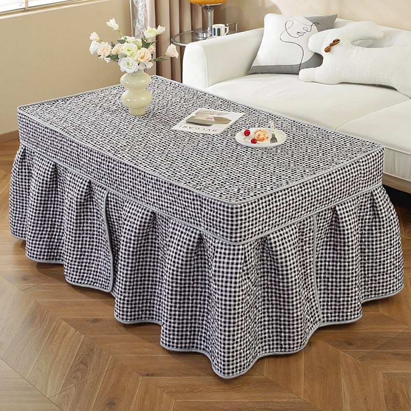 定制专拍冬季黑白格烤火罩加绒加厚电炉罩长方形茶几罩烤火桌罩