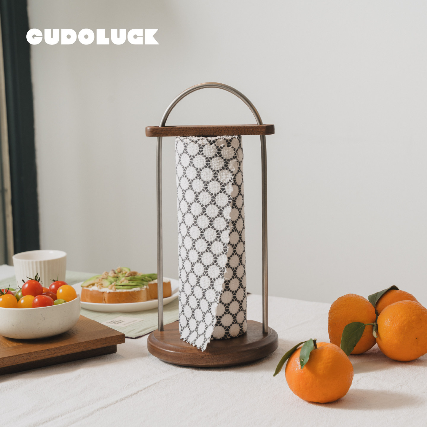 GUDOLUCK厨房纸巾架中古实木纸巾架户外风手提缅甸柚木卷纸架