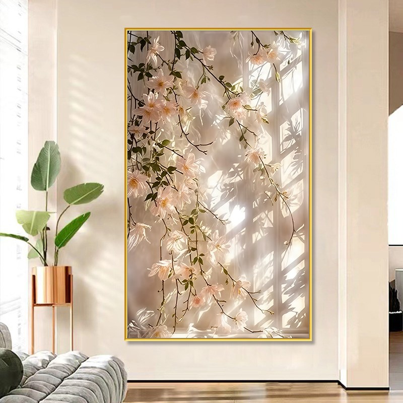 清新阳光花卉晶瓷装饰画客厅沙发背景墙挂画高级感落地玄关壁画图片