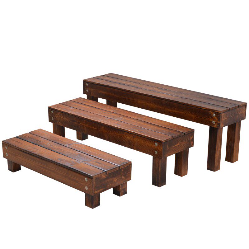 碳化木架子台阶单层阶梯实木组装木架客厅阳台落地防腐木盆景架